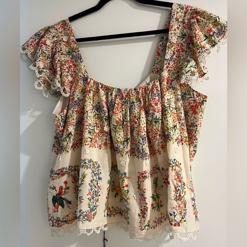 FARM Rio Cream Floral Off-Shoulder Crochet-Trim Top - Picture 7 of 12